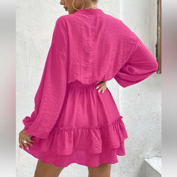 Lantern Sleeve Ruffle Hem Dress - Picture 8 of 10